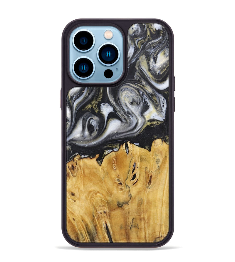 iPhone 14 Pro Max Wood+Resin Phone Case - Stephanie (Black & White, 718943)