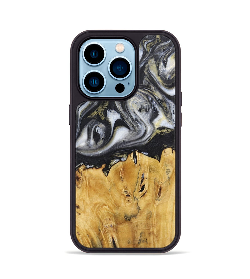 iPhone 14 Pro Wood+Resin Phone Case - Stephanie (Black & White, 718943)