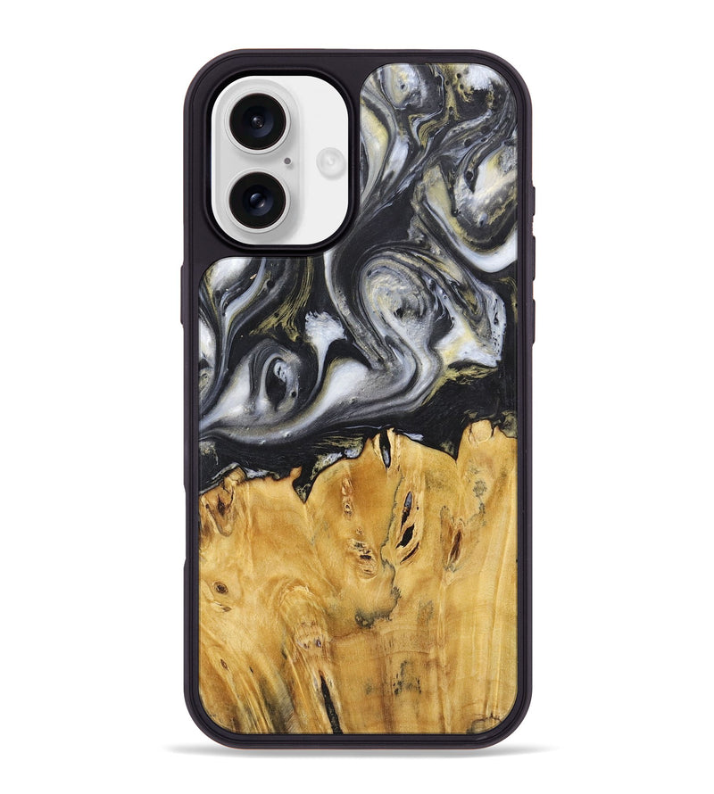 iPhone 16 Plus Wood+Resin Phone Case - Stephanie (Black & White, 718943)