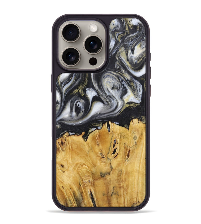 iPhone 16 Pro Max Wood+Resin Phone Case - Stephanie (Black & White, 718943)