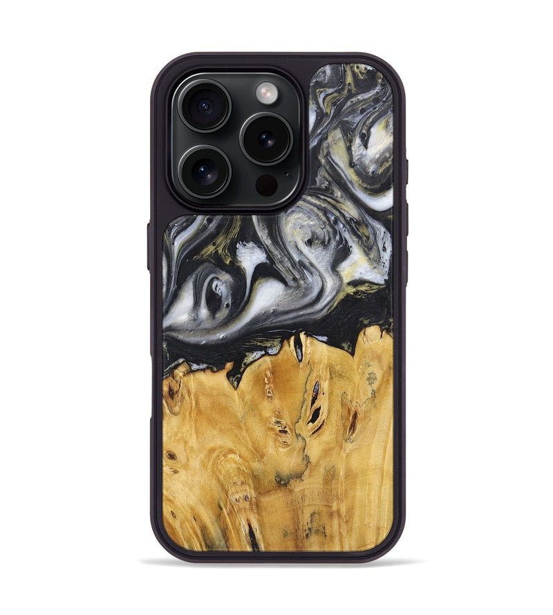 iPhone 16 Pro Wood+Resin Phone Case - Stephanie (Black & White, 718943)