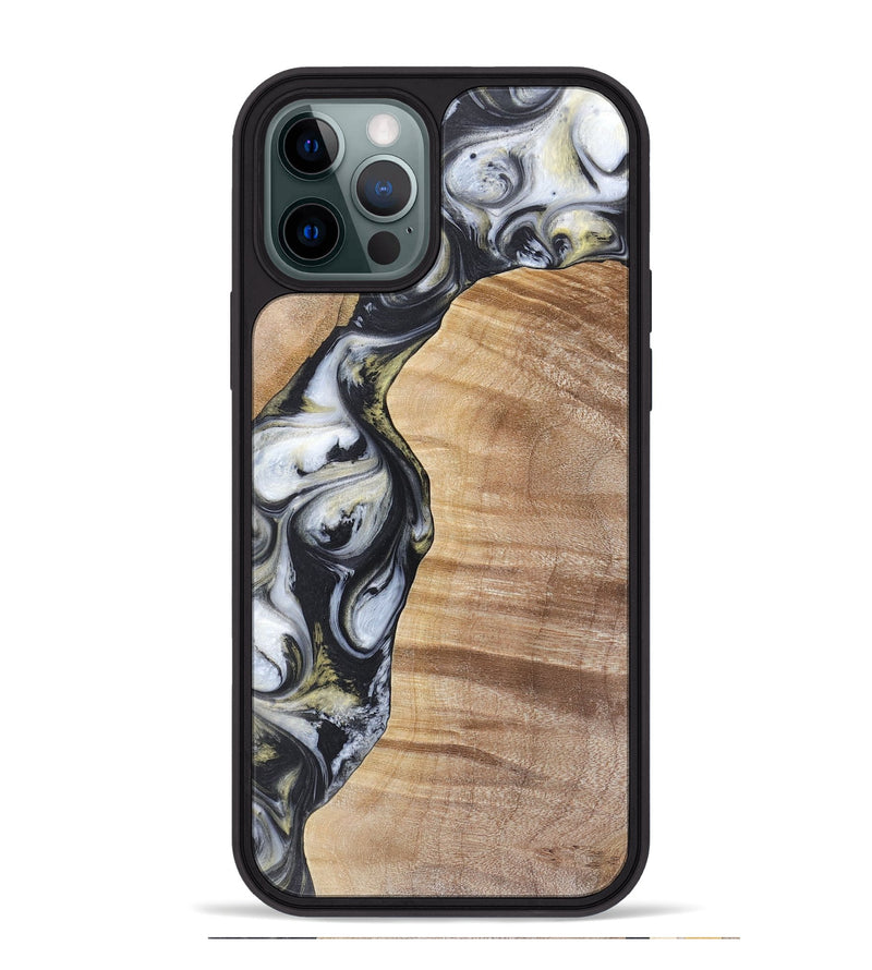 iPhone 12 Pro Max Wood+Resin Phone Case - Carl (Black & White, 718944)