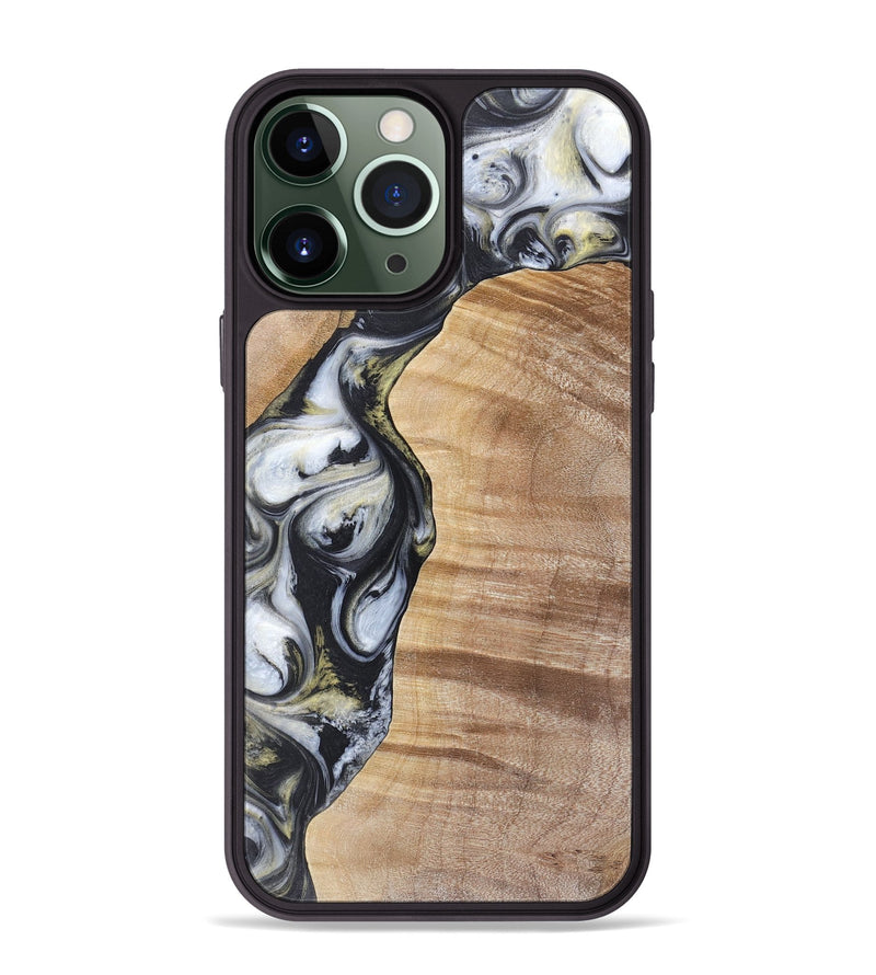 iPhone 13 Pro Max Wood+Resin Phone Case - Carl (Black & White, 718944)