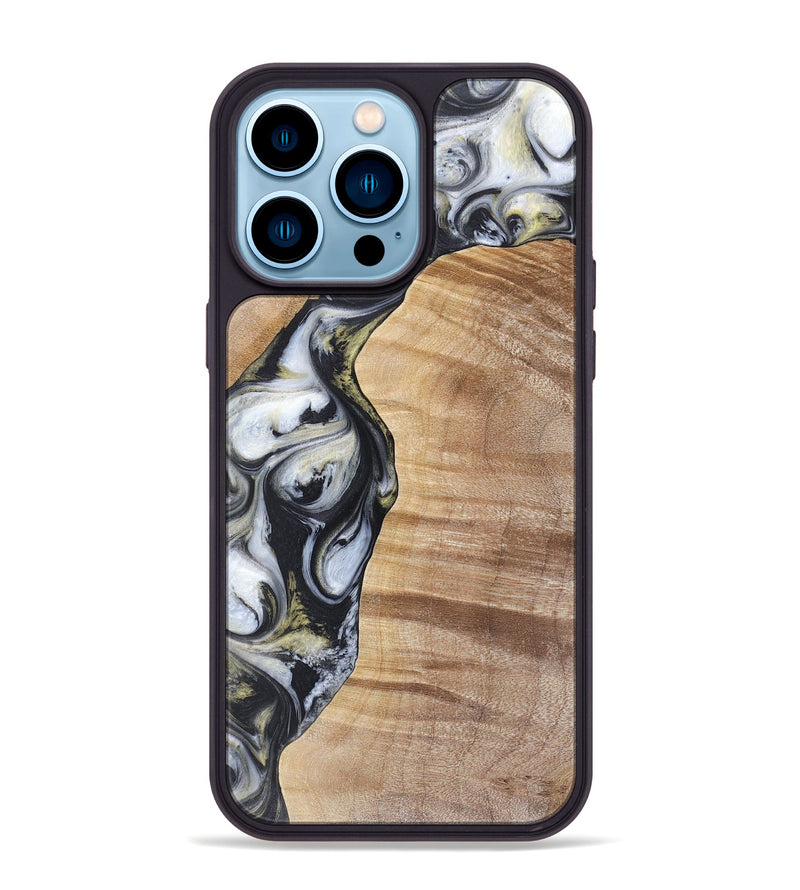 iPhone 14 Pro Max Wood+Resin Phone Case - Carl (Black & White, 718944)