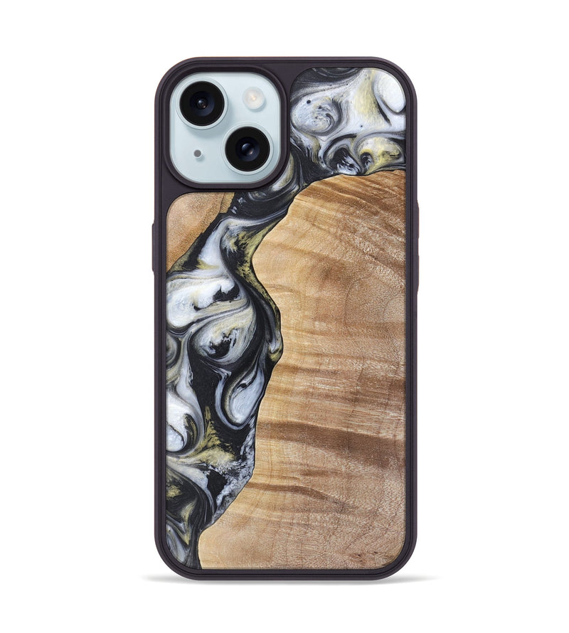 iPhone 15 Wood+Resin Phone Case - Carl (Black & White, 718944)