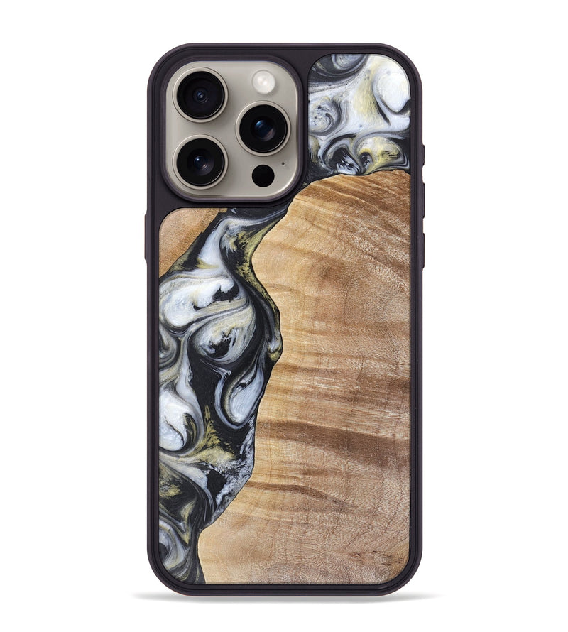 iPhone 15 Pro Max Wood+Resin Phone Case - Carl (Black & White, 718944)