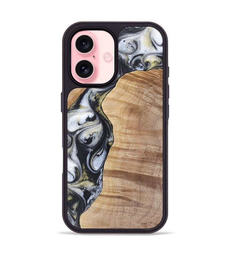 iPhone 16 Wood+Resin Phone Case - Carl (Black & White, 718944)