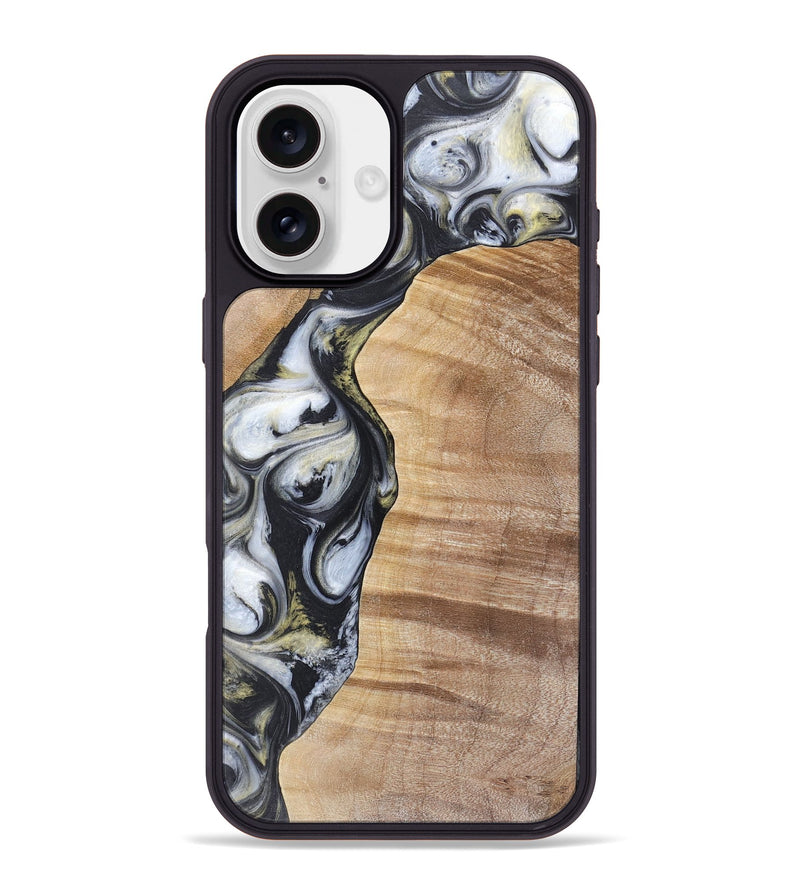 iPhone 16 Plus Wood+Resin Phone Case - Carl (Black & White, 718944)