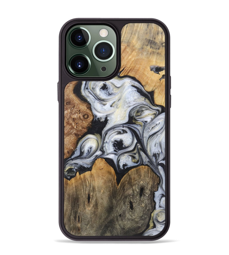 iPhone 13 Pro Max Wood+Resin Phone Case - Emilio (Black & White, 718945)