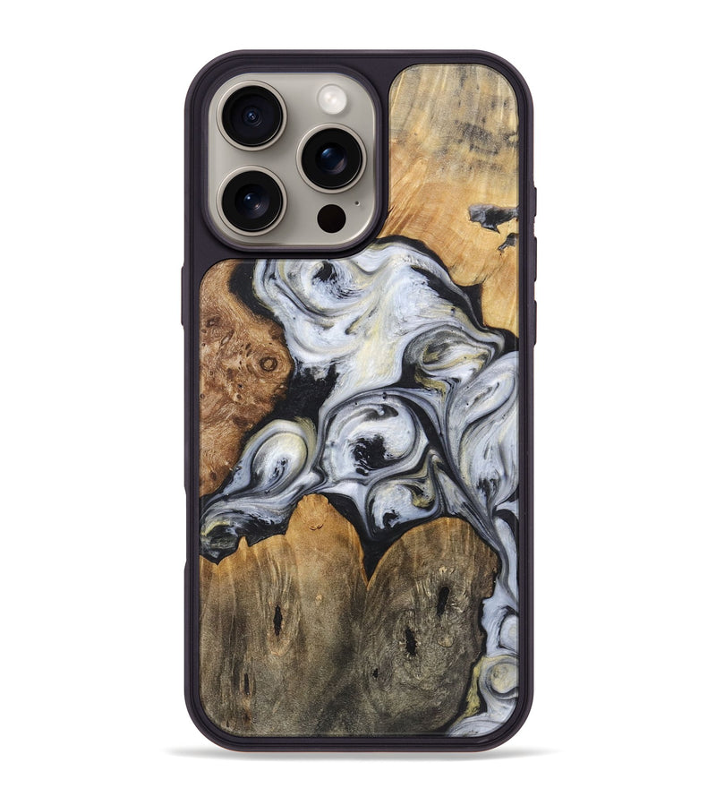 iPhone 16 Pro Max Wood+Resin Phone Case - Emilio (Black & White, 718945)