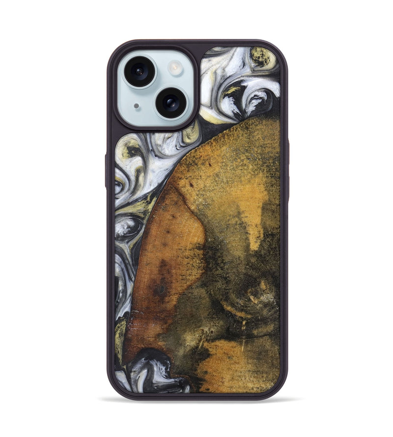 iPhone 15 Wood+Resin Phone Case - Tyra (Black & White, 718947)