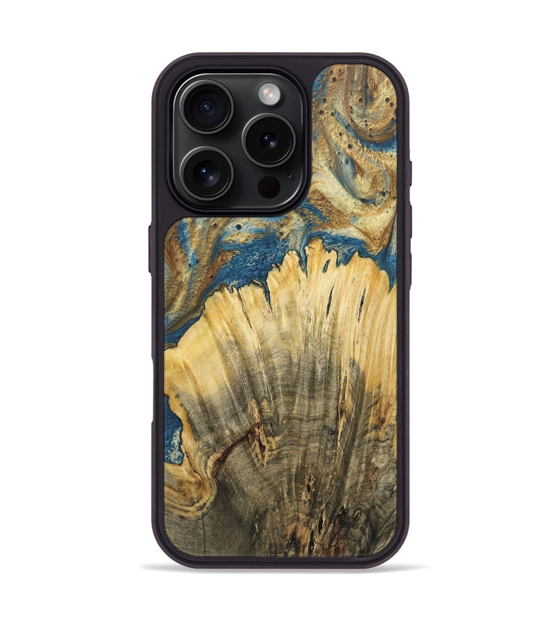 iPhone 16 Pro Wood+Resin Phone Case - Amora (Teal & Gold, 718952)