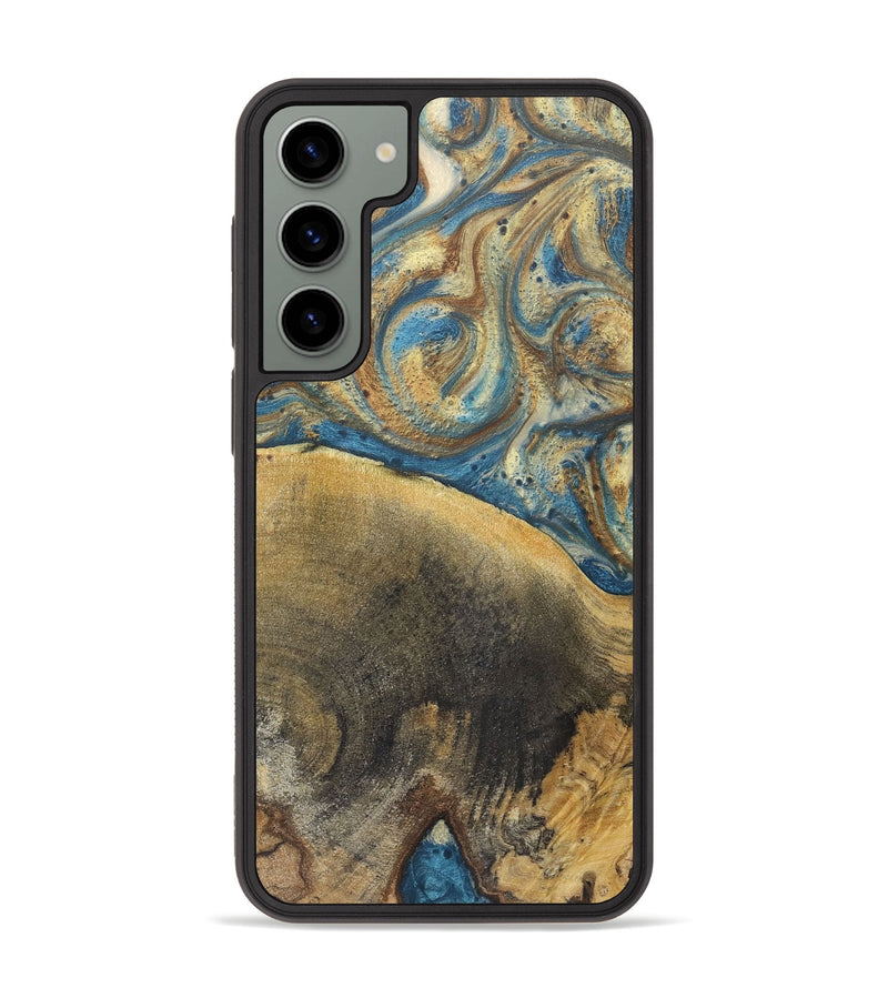 Galaxy S23 Plus Wood+Resin Phone Case - Kerry (Teal & Gold, 718960)