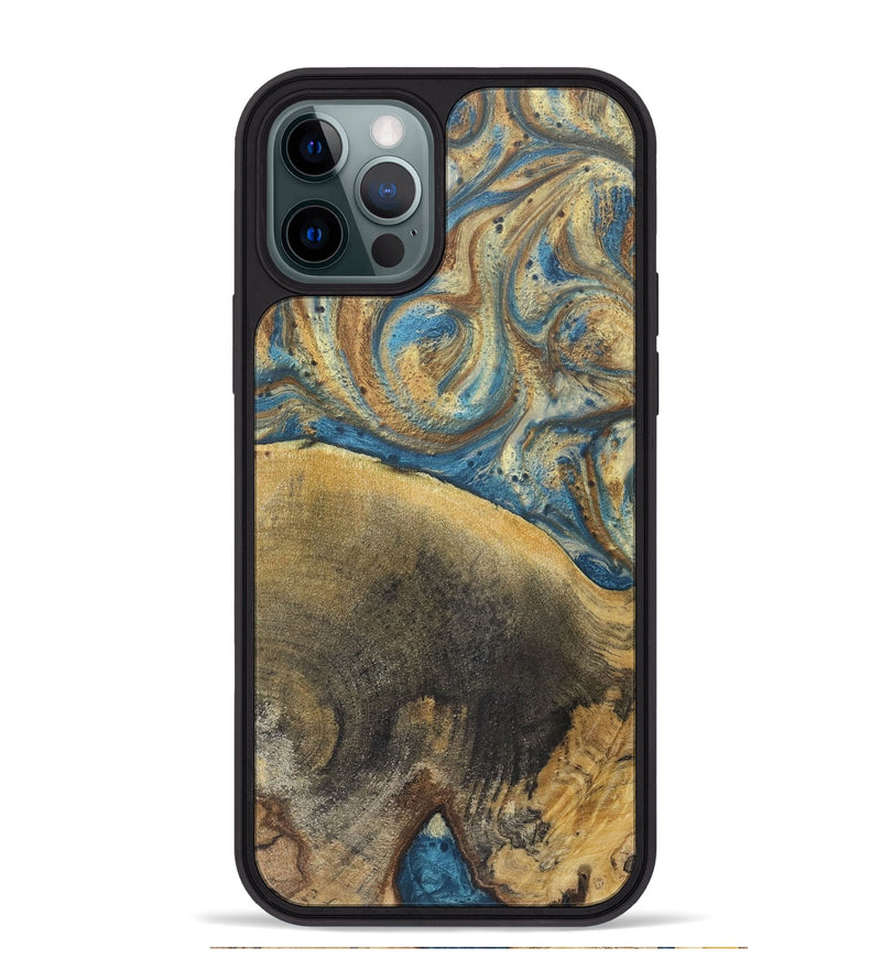 iPhone 12 Pro Max Wood+Resin Phone Case - Kerry (Teal & Gold, 718960)