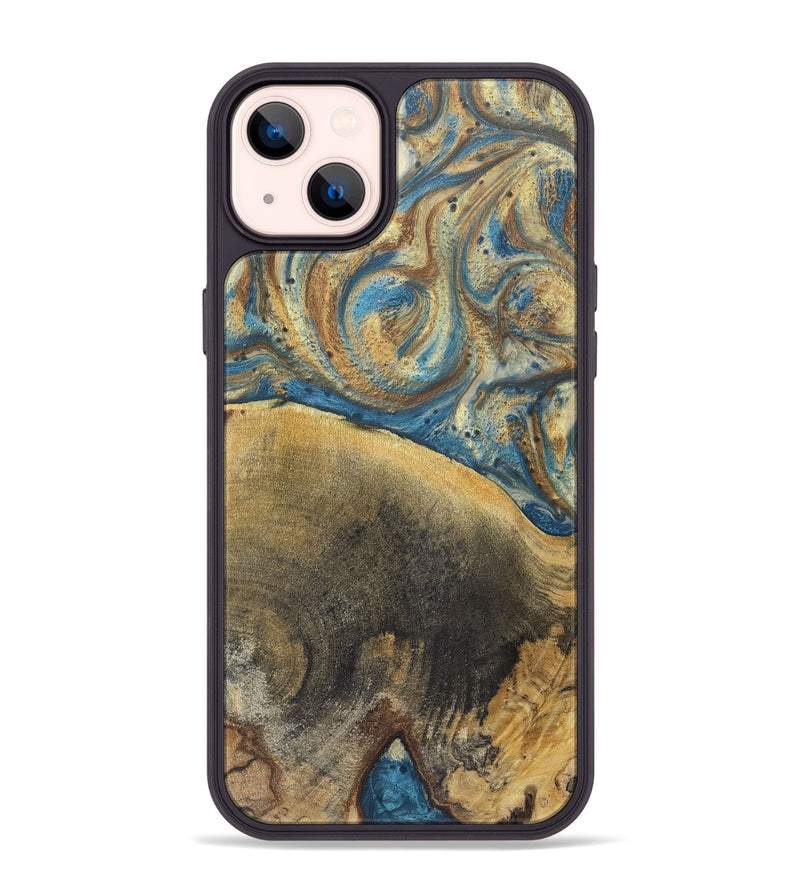 iPhone 14 Plus Wood+Resin Phone Case - Kerry (Teal & Gold, 718960)