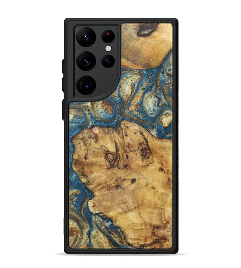 Galaxy S22 Ultra Wood+Resin Phone Case - Darla (Teal & Gold, 718962)