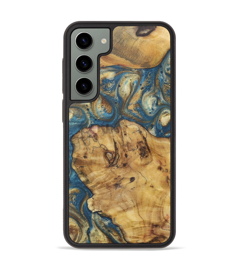 Galaxy S23 Plus Wood+Resin Phone Case - Darla (Teal & Gold, 718962)