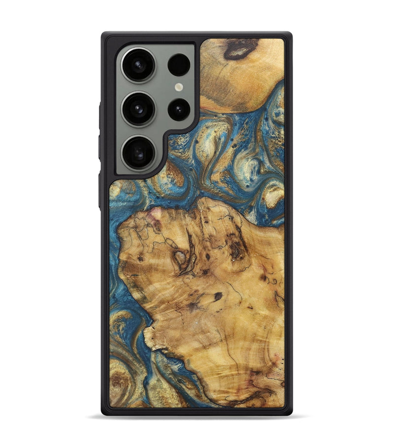 Galaxy S24 Ultra Wood+Resin Phone Case - Darla (Teal & Gold, 718962)