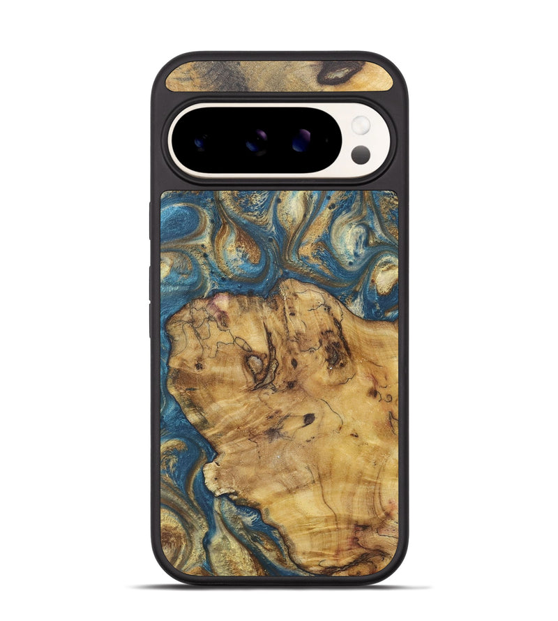 Pixel 9 Wood+Resin Phone Case - Darla (Teal & Gold, 718962)