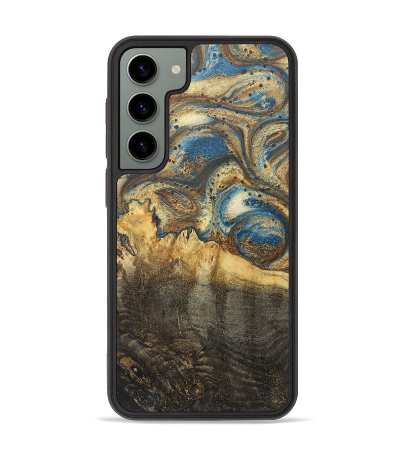 Galaxy S23 Plus Wood+Resin Phone Case - Lynette (Teal & Gold, 718965)