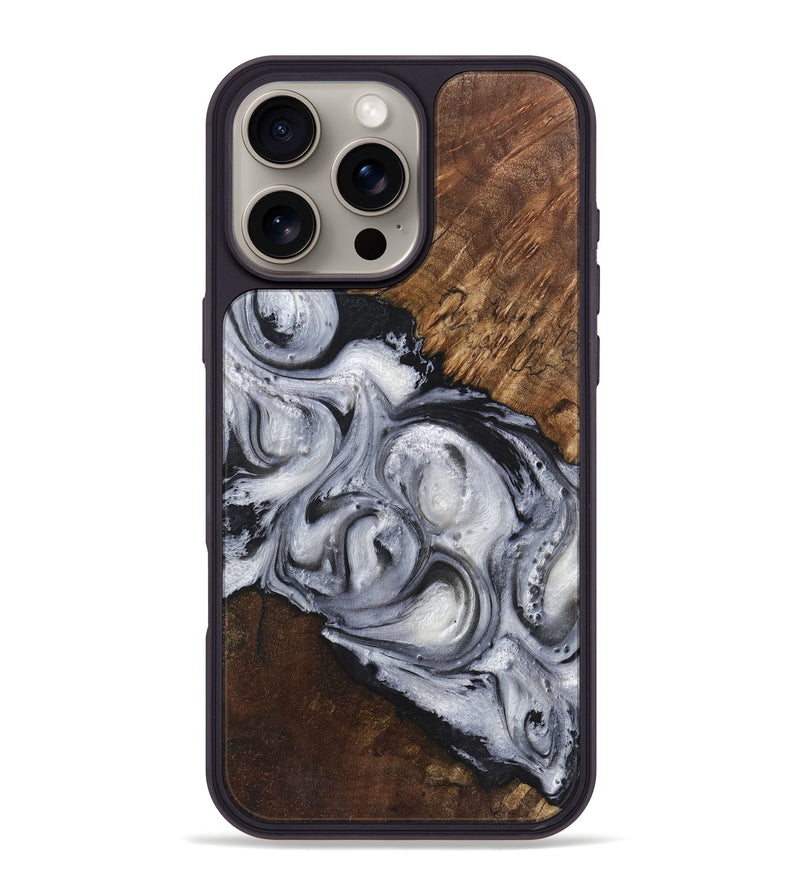 iPhone 16 Pro Max Wood+Resin Phone Case - Royalty (Black & White, 719081)