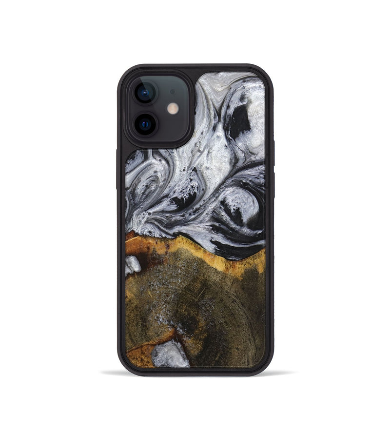 iPhone 12 mini Wood+Resin Phone Case - Therese (Black & White, 719082)