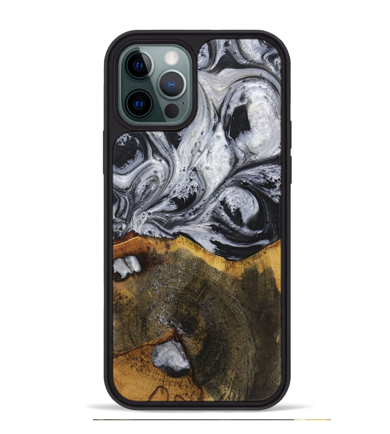 iPhone 12 Pro Max Wood+Resin Phone Case - Therese (Black & White, 719082)