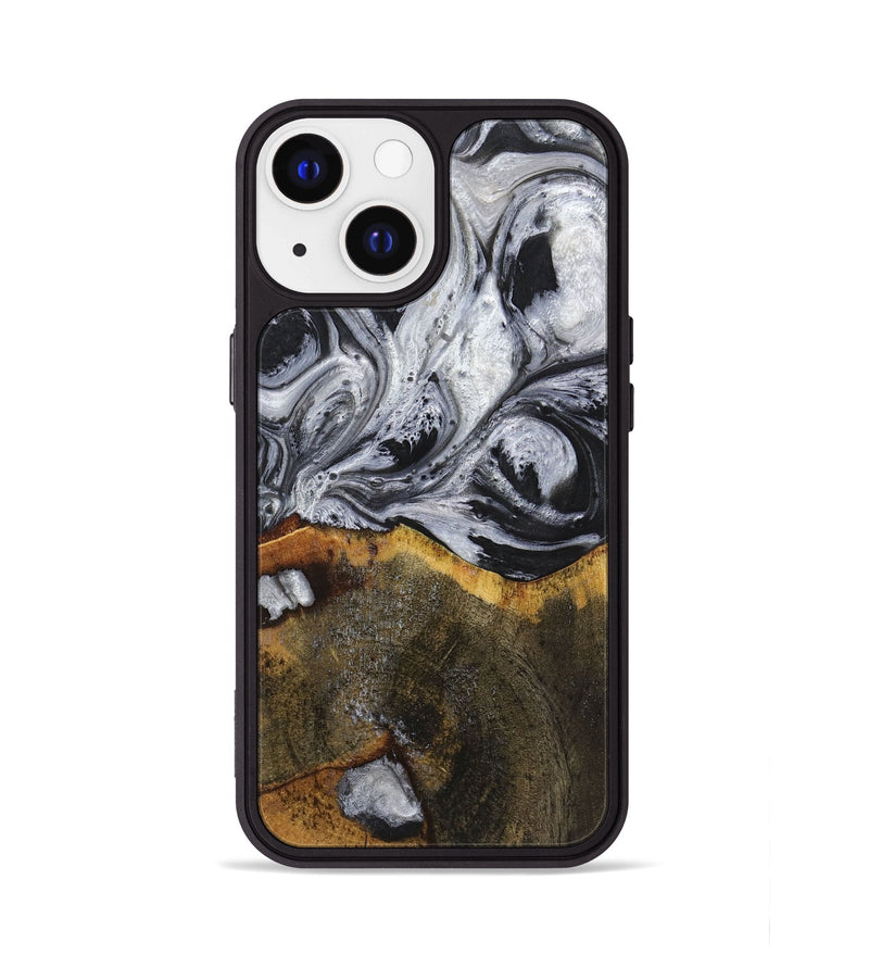 iPhone 13 Wood+Resin Phone Case - Therese (Black & White, 719082)