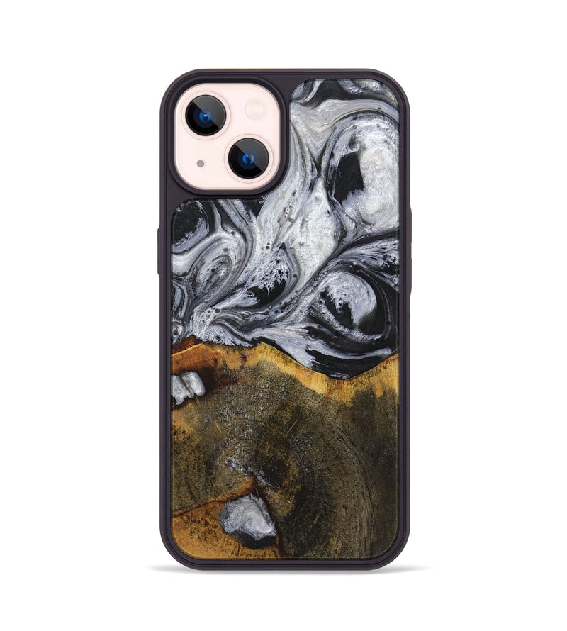 iPhone 14 Wood+Resin Phone Case - Therese (Black & White, 719082)