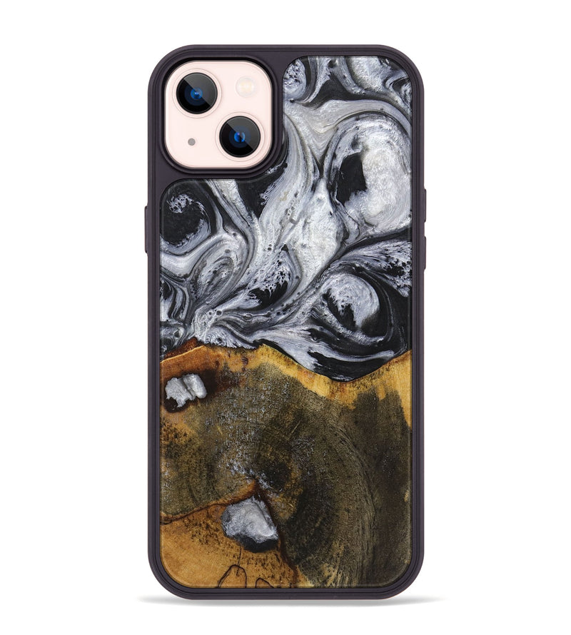 iPhone 14 Plus Wood+Resin Phone Case - Therese (Black & White, 719082)