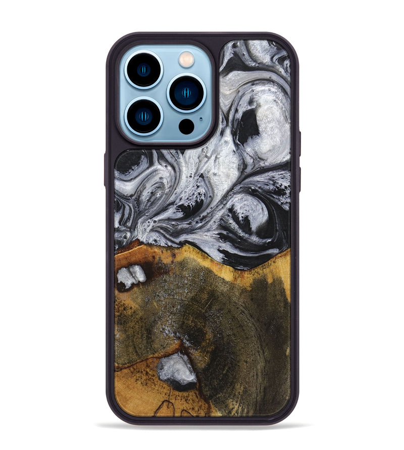 iPhone 14 Pro Max Wood+Resin Phone Case - Therese (Black & White, 719082)