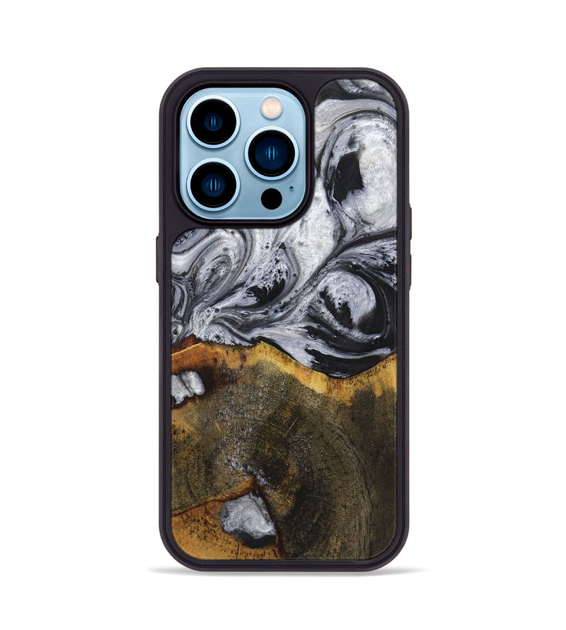 iPhone 14 Pro Wood+Resin Phone Case - Therese (Black & White, 719082)