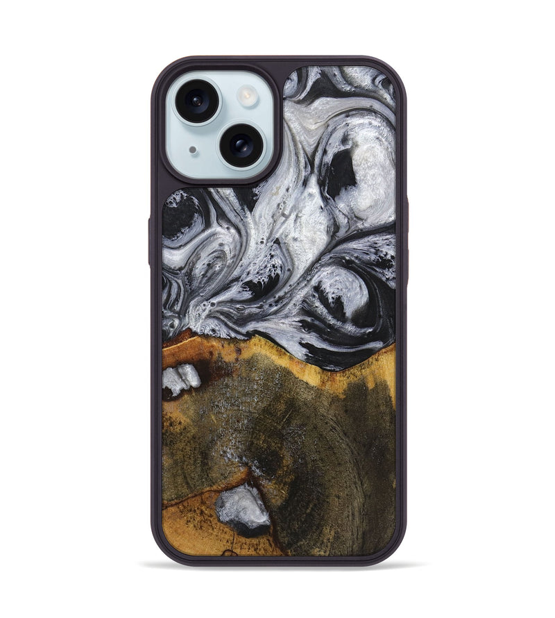 iPhone 15 Wood+Resin Phone Case - Therese (Black & White, 719082)