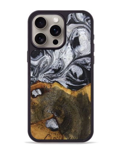 iPhone 15 Pro Max Wood+Resin Phone Case - Therese (Black & White, 719082)