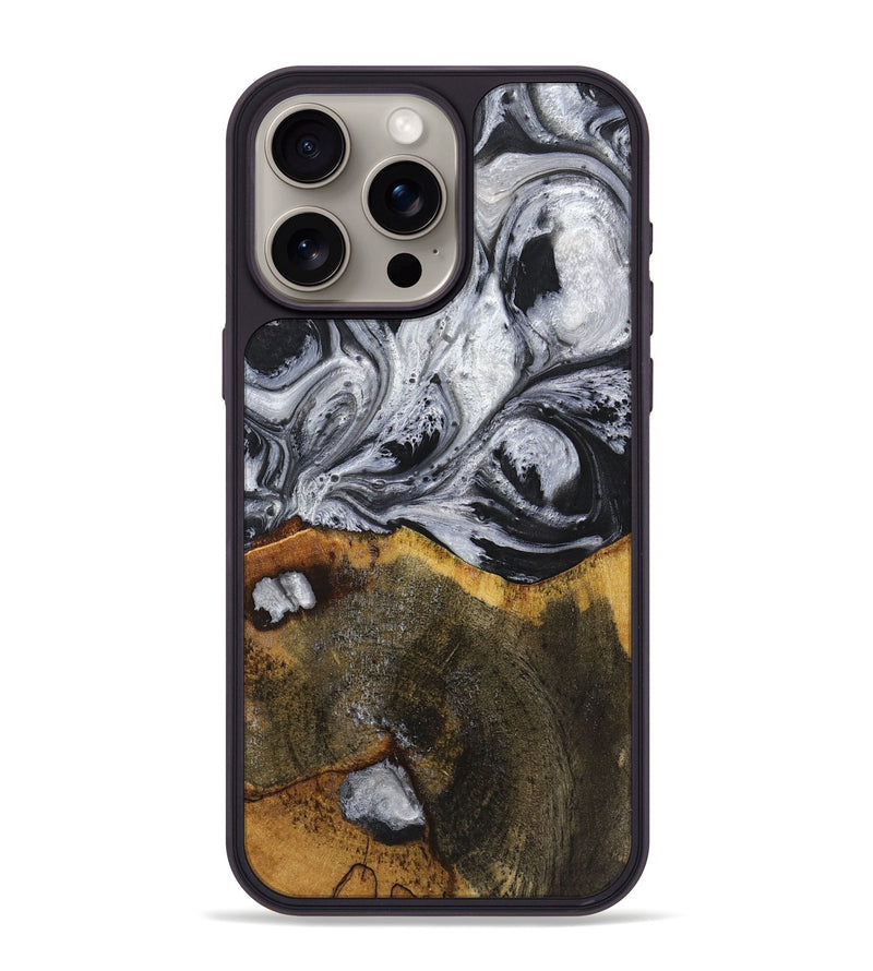 iPhone 15 Pro Max Wood+Resin Phone Case - Therese (Black & White, 719082)