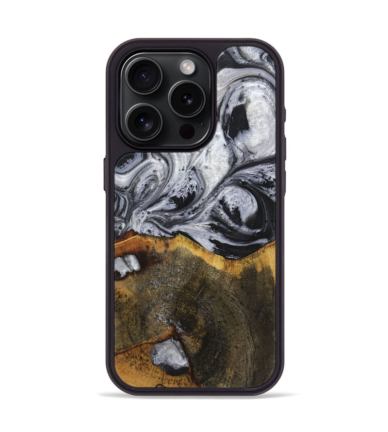 iPhone 15 Pro Wood+Resin Phone Case - Therese (Black & White, 719082)