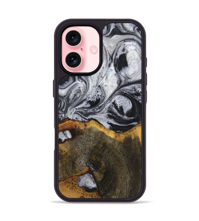 iPhone 16 Wood+Resin Phone Case - Therese (Black & White, 719082)