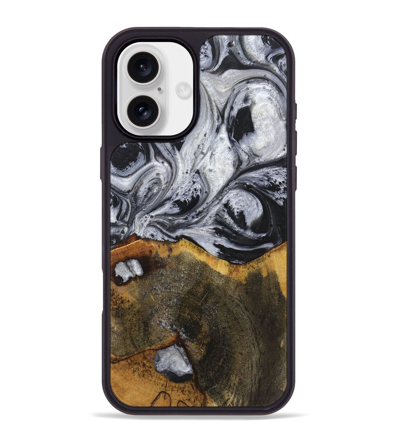 iPhone 16 Plus Wood+Resin Phone Case - Therese (Black & White, 719082)