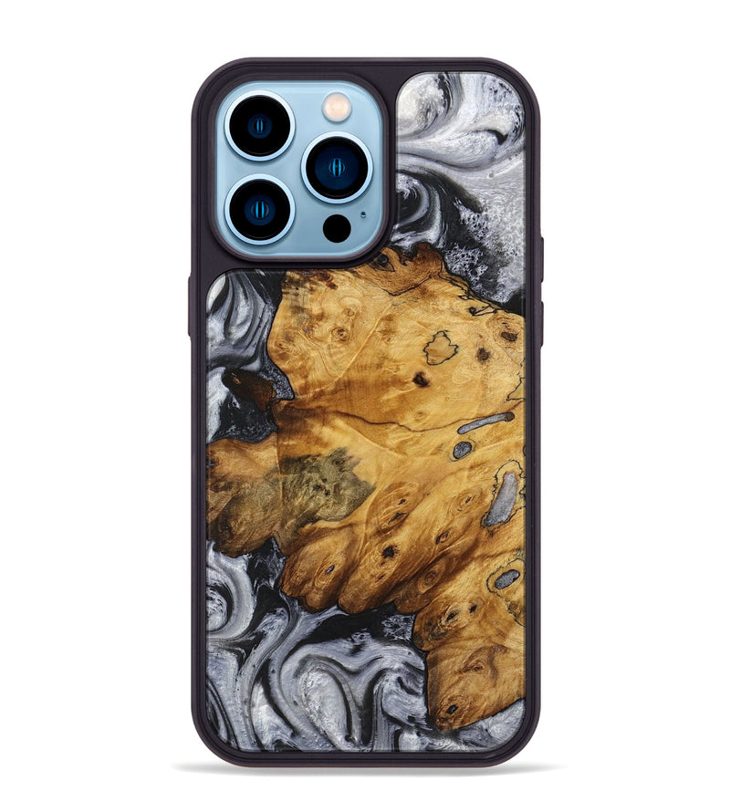 iPhone 14 Pro Max Wood+Resin Phone Case - Tim (Black & White, 719084)