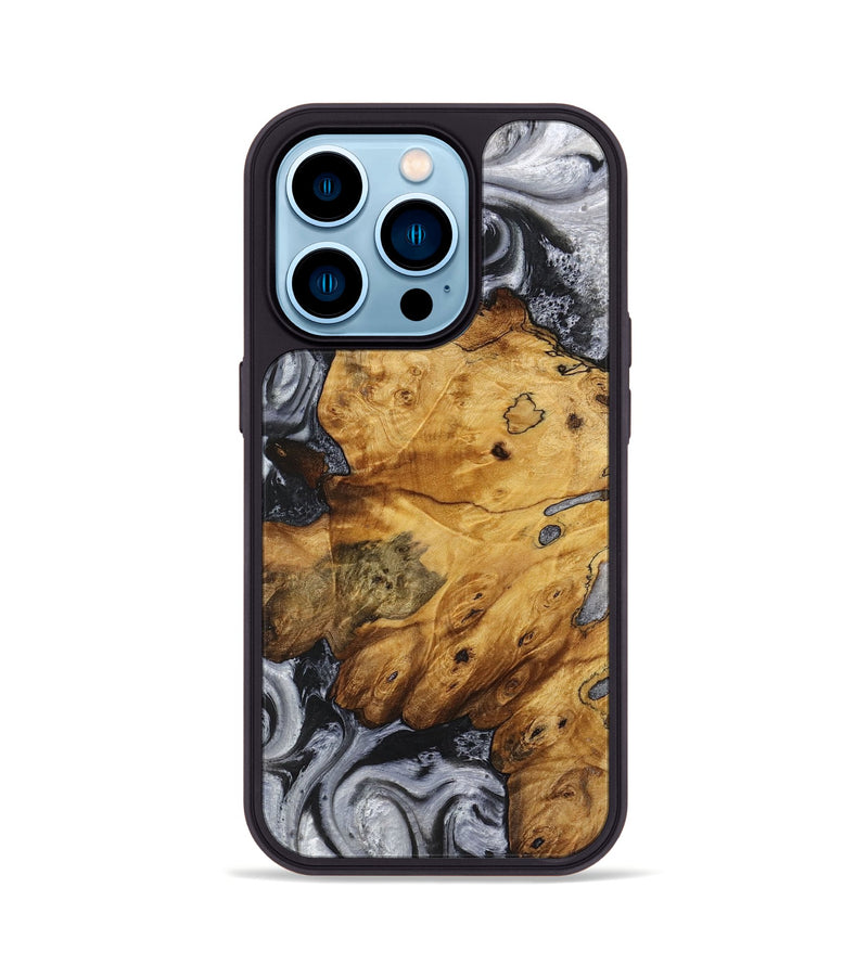 iPhone 14 Pro Wood+Resin Phone Case - Tim (Black & White, 719084)