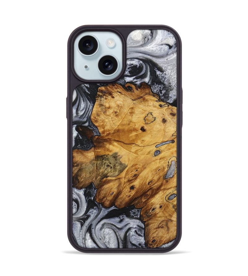 iPhone 15 Wood+Resin Phone Case - Tim (Black & White, 719084)