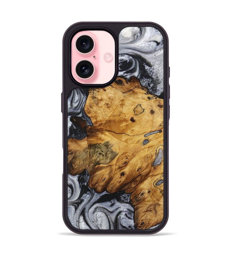 iPhone 16 Wood+Resin Phone Case - Tim (Black & White, 719084)