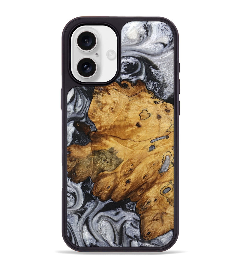 iPhone 16 Plus Wood+Resin Phone Case - Tim (Black & White, 719084)