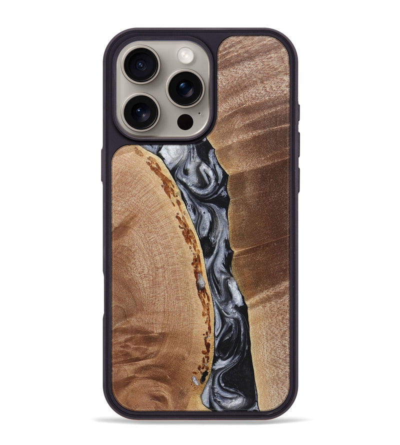 iPhone 16 Pro Max Wood+Resin Phone Case - Elisabeth (Black & White, 719085)