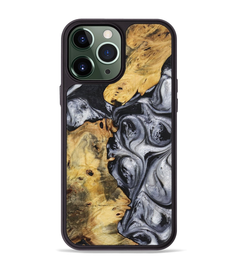 iPhone 13 Pro Max Wood+Resin Phone Case - Nehemiah (Black & White, 719086)