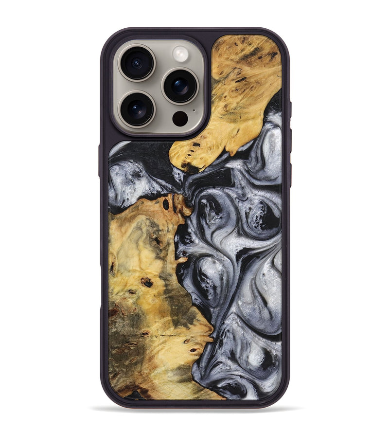 iPhone 16 Pro Max Wood+Resin Phone Case - Nehemiah (Black & White, 719086)