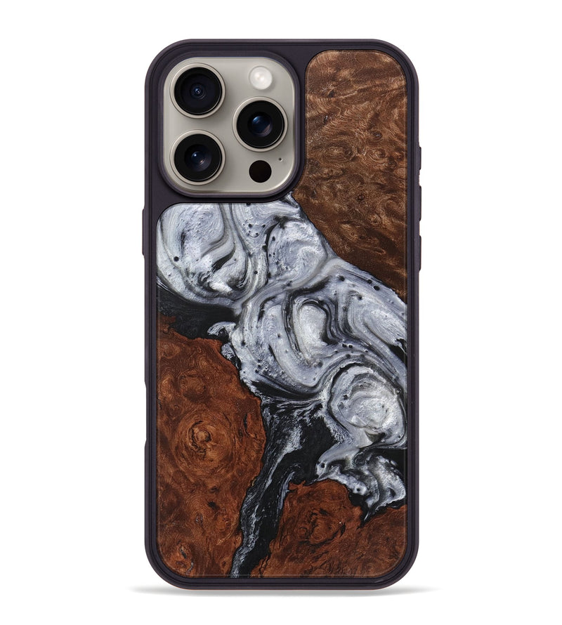 iPhone 16 Pro Max Wood+Resin Phone Case - Charity (Black & White, 719087)