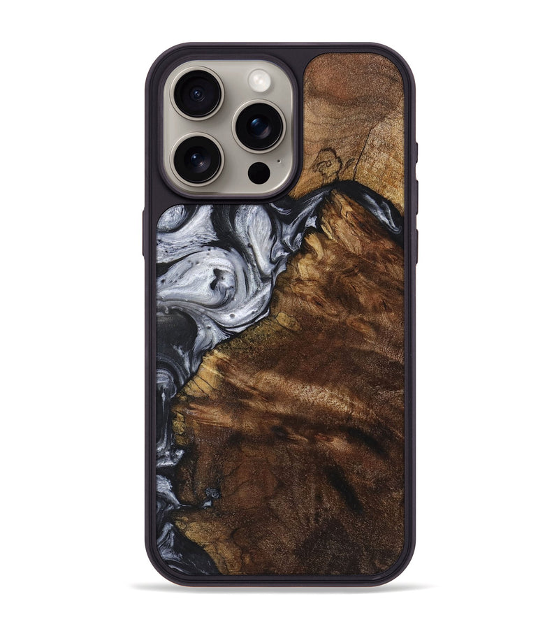 iPhone 15 Pro Max Wood+Resin Phone Case - Londyn (Black & White, 719088)