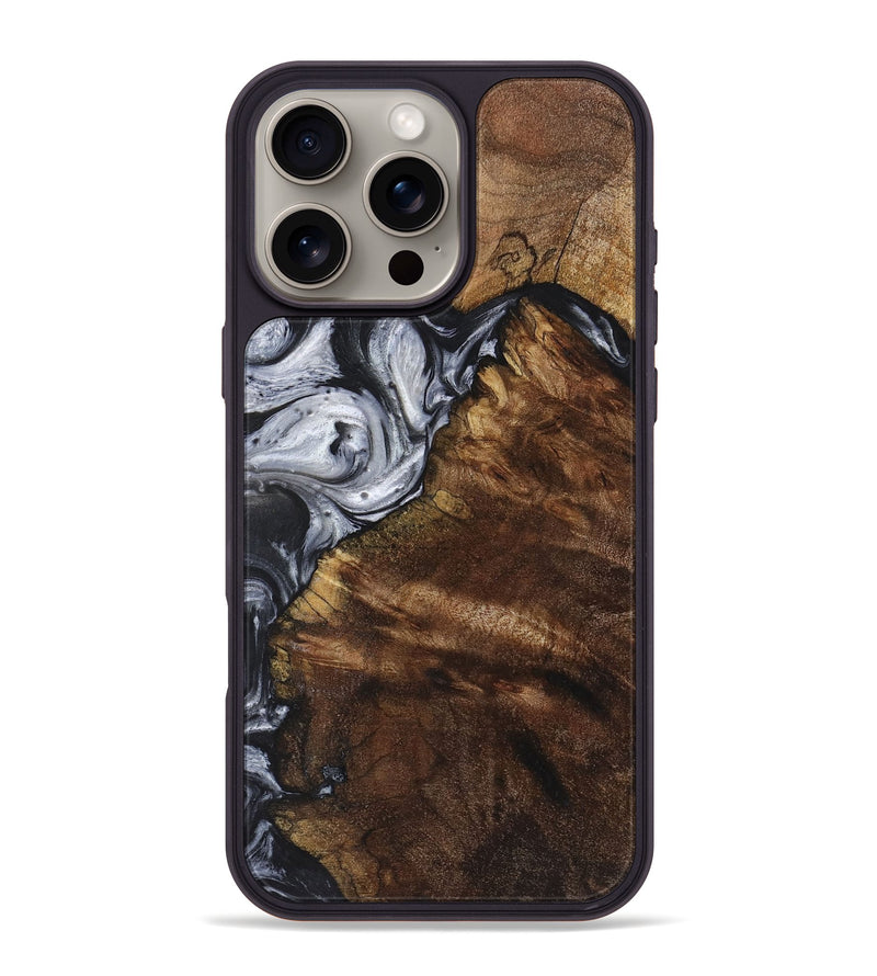 iPhone 16 Pro Max Wood+Resin Phone Case - Londyn (Black & White, 719088)