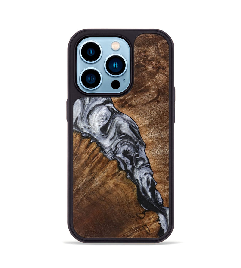 iPhone 14 Pro Wood+Resin Phone Case - Elsa (Black & White, 719089)